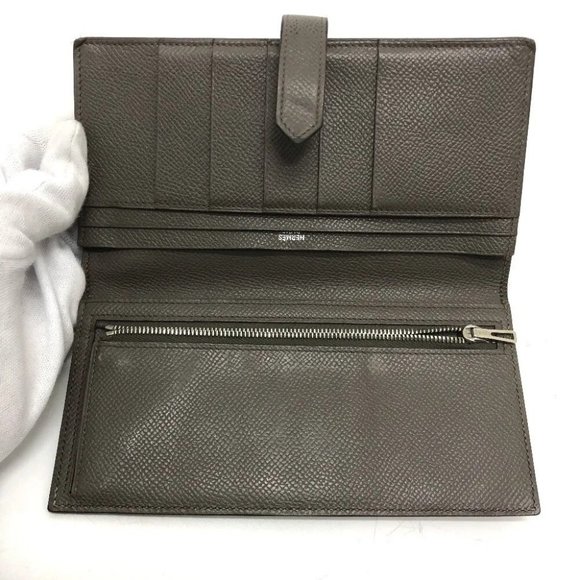 Auth HERMES HHardware Bearn Souffle Two fold Long Wallet Epsom Gray Based - Picture 13 of 15